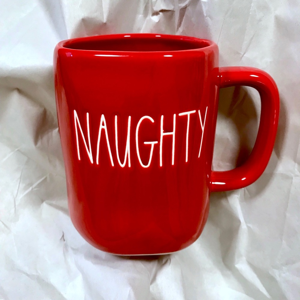 Rae Dunn red Naughty and Nice Christmas mug